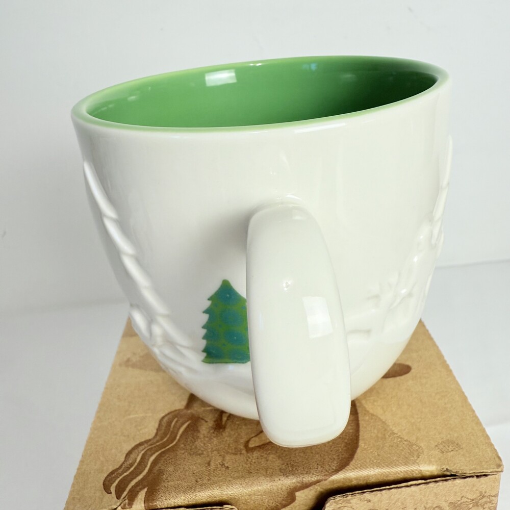 Starbucks Brown Embossed Trees Sledding Decorative Script Coffee Mug Box - Picture 6 of 12